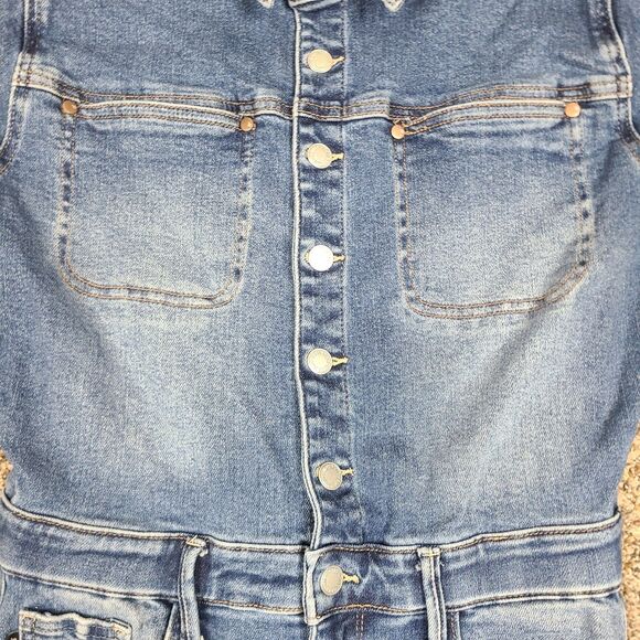 Judy Blue Women's Denim Utility Jumpsuit L Dark Denim Long Sleeve Coveralls - Picture 4 of 16